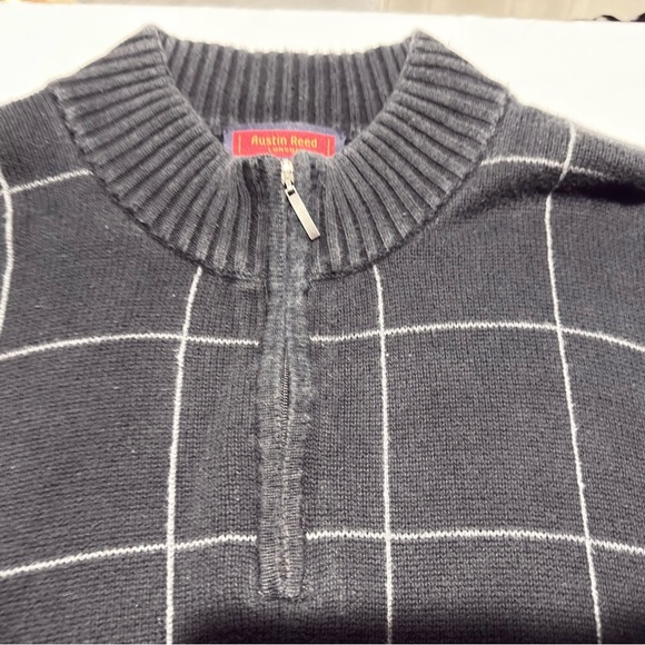 Vintage Austin Reed London Men's Navy Blue Geometric 1/4 Zip Sweater 2XL - Picture 5 of 14
